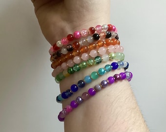 Natural Stone or Glass and Gold-Filled Beaded Bracelet