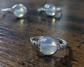 Wire-Wrapped TS Opalite or Glass Ring