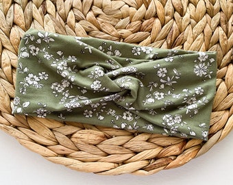 Bandeau torsadé floral vert, bandeau d'infirmière, bandeau turban, bandeau pour femme, serre-tête, bandeau torsadé, bandeau floral