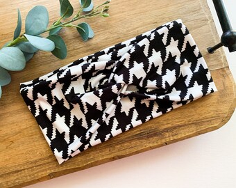 Boho Headband, Nurse Headband, Turban Headband, Womens Headband, Hair Band, Twist Headband, Houndstooth Pattern, Black and White