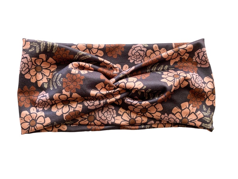 black floral stretchy headband for women