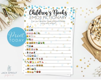 Emoji Pictionary Baby Shower Game | Children's Books | Boy Baby Shower | Blue & Gold | INSTANT DOWNLOAD | Printable | #400