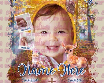 Woodland Baby Memorial Canva テンプレート: 乳児の死を悼むフォトフレーム (デジタルダウンロード、Pro ライセンス必須)