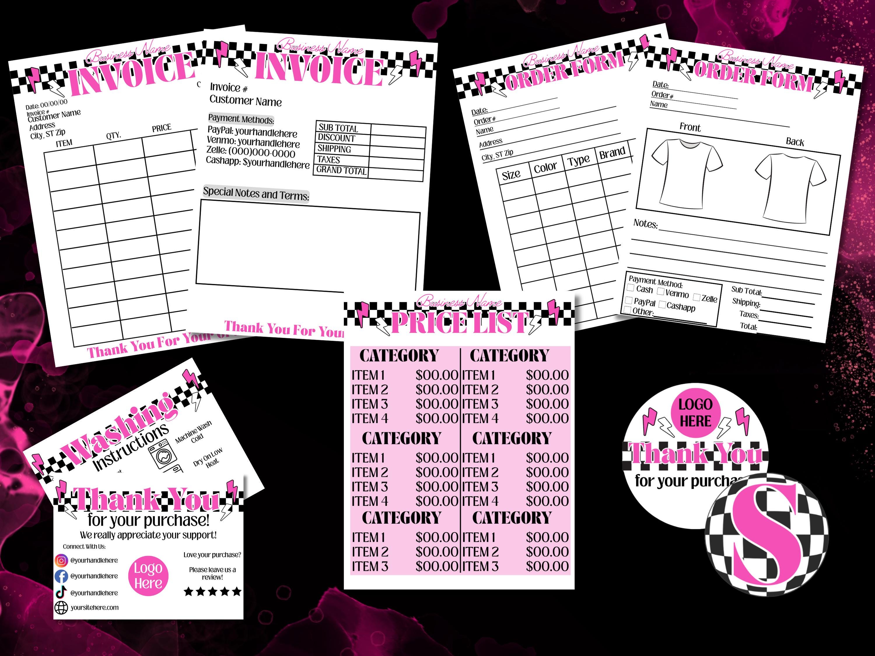 Invoice Template Sticker T-shirt Business Template Bundle: Order Forms, Invoices, Size Stickers ...