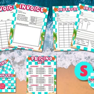 Beachy Business Bundle, Tropical Themed Invoice, Order Form, Size Stickers, Care Card, Thank You Card Template Canva Pro Required