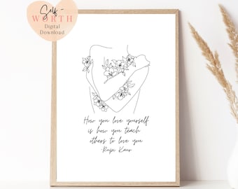 love yourself line art print | affirmation wall art| Inspirational art | | Self care package |Mental Health Art | Self care art|