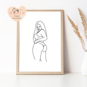 Body positive line art print, Curvy women line art print, body positive art, curvy women art, self love art, plus size art