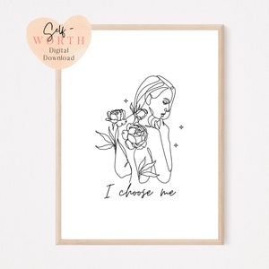 love yourself line art, self love print, mental health print, positive affirmation prints, female line art, inspirational art,