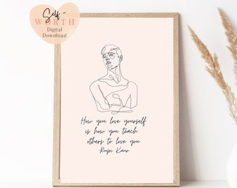 love yourself line art print | affirmation wall art| self care art | | Male line Art |Mental Health Art | Self love print| Masculine art