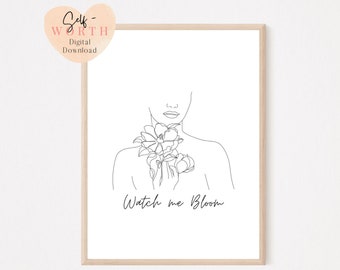 line Art von Frauen | Blumen Strichzeichnungen| Ermächtigung Kunst | Feministische Kunst | Selbstliebe Kunst | Psychische Gesundheit Kunst | Selbsthilfe Kunst
