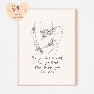 love yourself line art print affirmation wall art Inspirational art Feminist Art Mental Health Art Self love print image 4