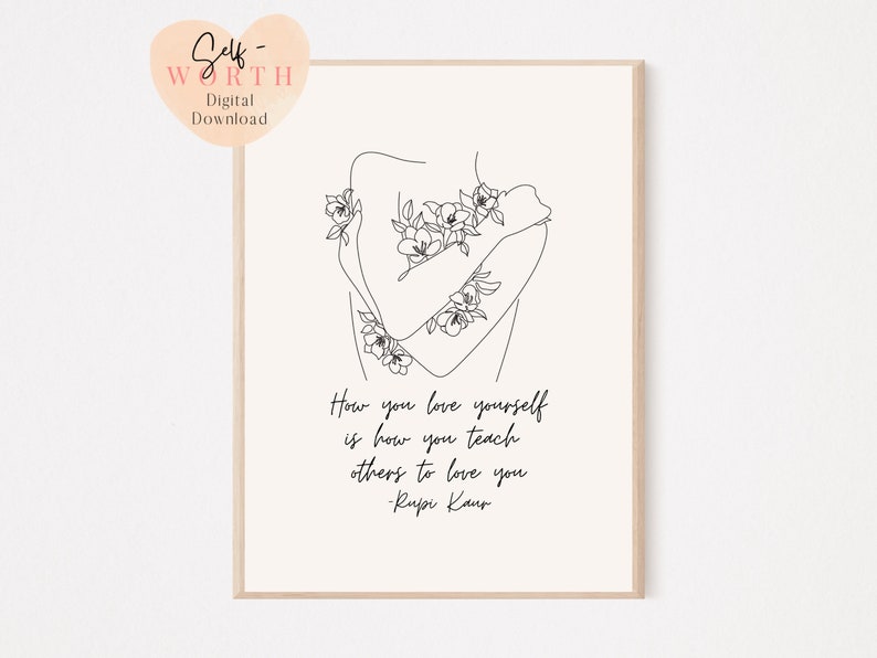 love yourself line art print affirmation wall art Inspirational art Feminist Art Mental Health Art Self love print image 4