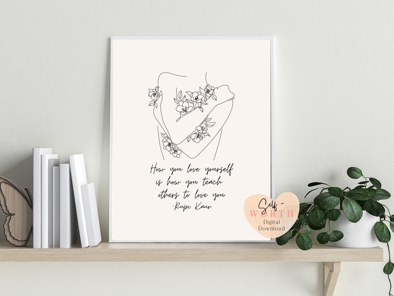 love yourself line art print affirmation wall art Inspirational art Feminist Art Mental Health Art Self love print image 2