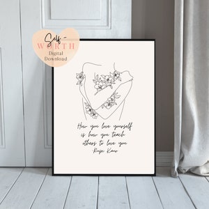 love yourself line art print affirmation wall art Inspirational art Feminist Art Mental Health Art Self love print image 3