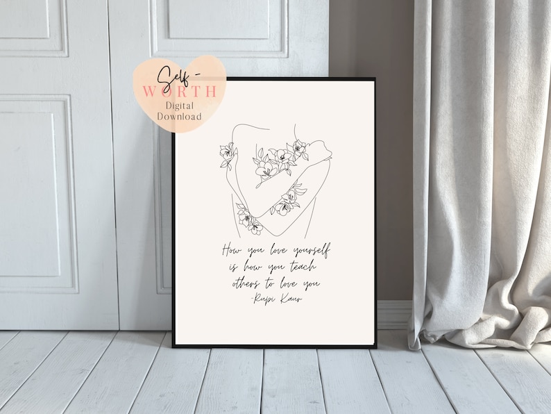 love yourself line art print affirmation wall art Inspirational art Feminist Art Mental Health Art Self love print image 3