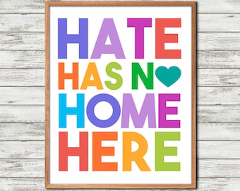 Hate has no, Home Here, Printable poster, Love Quote,  Equality prints, Inclusive sign, Digital art prints, Diversity wall art, Equality Pri