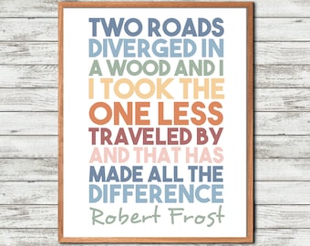 Robert Frost, Frost Quote, Road Less Trvl, Literary Print, Poetry Poster, Printable Art, Wall Decor, Office Print, Book Lover Gift, Inspirin