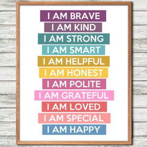 Kids Positive Affirmation print, Mindfulness, kids wall art,affirmation deck, self confidence printable, kids poster decor,school wall print