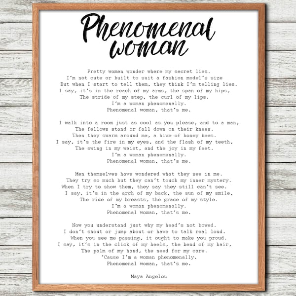 Phenomenal Woman Maya Angelou Poem, Maya Angelou Print, Inspirational Poetry, Motivational Gift, Empowering Women, Empowered Woman, Feminist