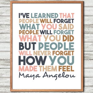 Citazione di Maya Angelou, Maya Angelou, Arte murale, Poesia, Ho imparato che le persone dimenticheranno ciò che hai detto, Stampa di Maya Angelou, Stampabile, Maya