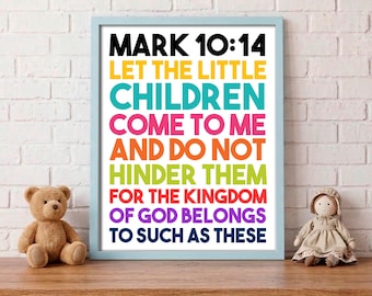 Christian Nursery Wall Art, Bible Verse Printable, Mark 10:14, Let the Little Children Come to Me, Kids Room Christian Decor