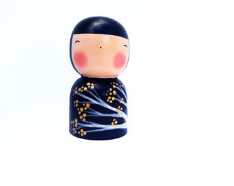 Kokeshi doll, Baptism gift, Art Toy, keepsake peg doll, peg doll cake topper, good luck charm gift, memory doll, gift for baby, first commun