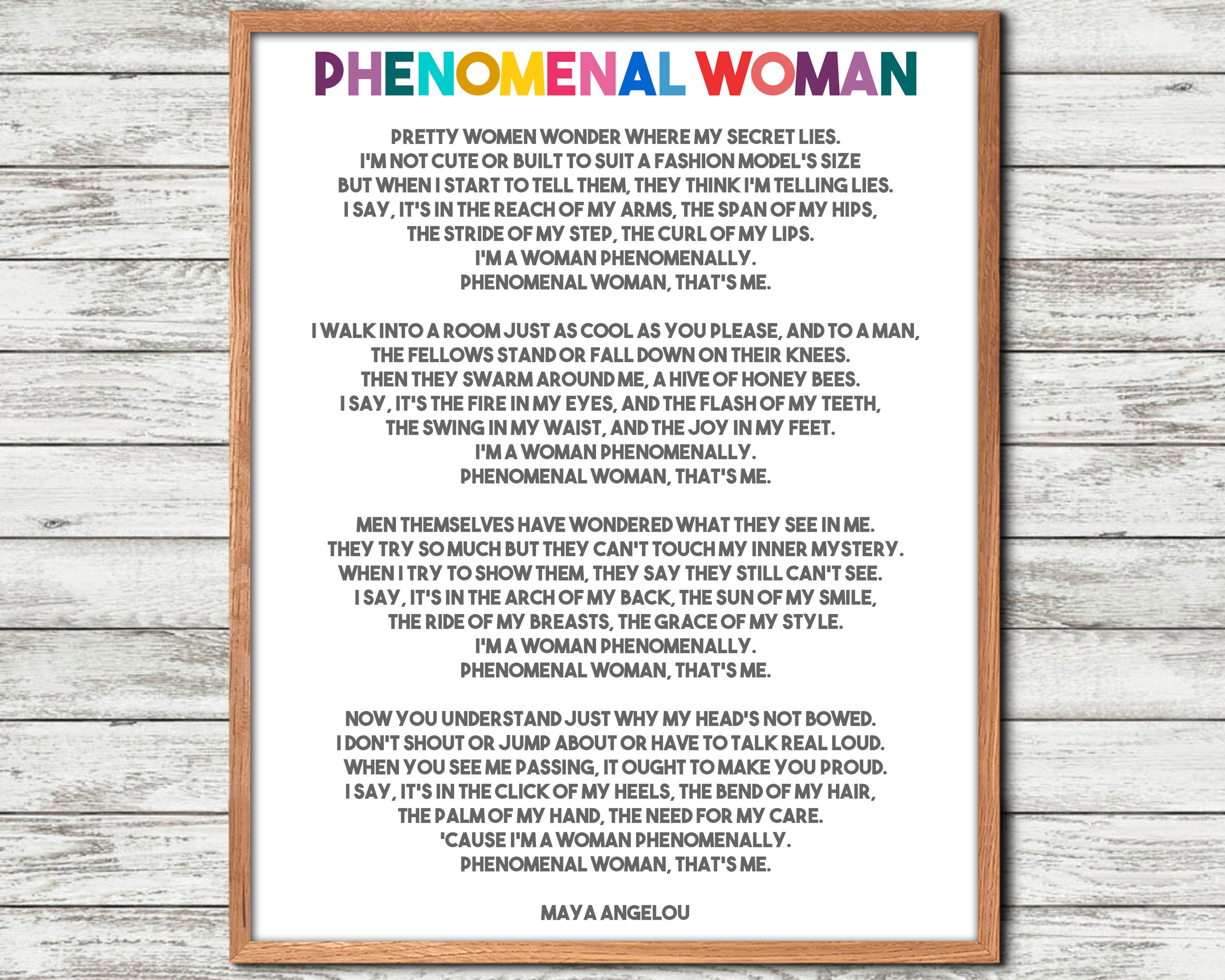 Phenomenal Woman Maya Angelou Poem, Maya Angelou Print, Inspirational Poetry, Motivational Gift