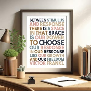 Viktor Frankl Quote, Psychology Wall Art, Philosophy Space, Between Stimulus, and Response, Growth Mindset, For Small Office, Colorful Wall