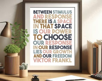 Viktor Frankl Quote, Psychology Wall Art, Philosophy Space, Between Stimulus, and Response, Growth Mindset, For Small Office, Colorful Wall