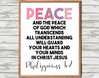 Peace Quote, Peace Print, Philippians 4 7, Peace Poster, Bible Verse Wall Art, Printable Wall Art, Scripture Quote, Living Room, Christian D