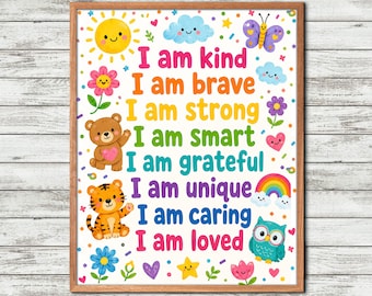 Positive Affirmation, for Kids print, Mindfulness poster, kids wall art, affirmation deck, self confidence, printable wall art, kids poster