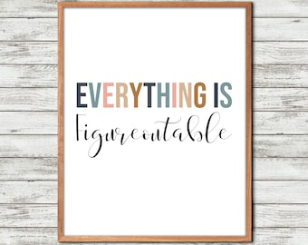 Mental Health, Wall Art Quote, Everything is, Figureoutable poster, Uplifting Phrase, Aesthetic Room, Decor for Office, or Apartment, Digita
