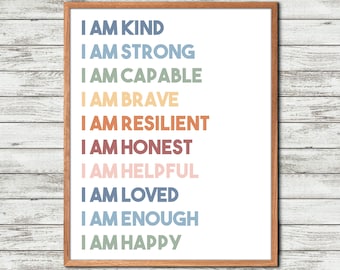Positive Affirmation, for Kids print, Mindfulness poster, kids wall art, affirmation deck, self confidence, printable wall art, kids poster
