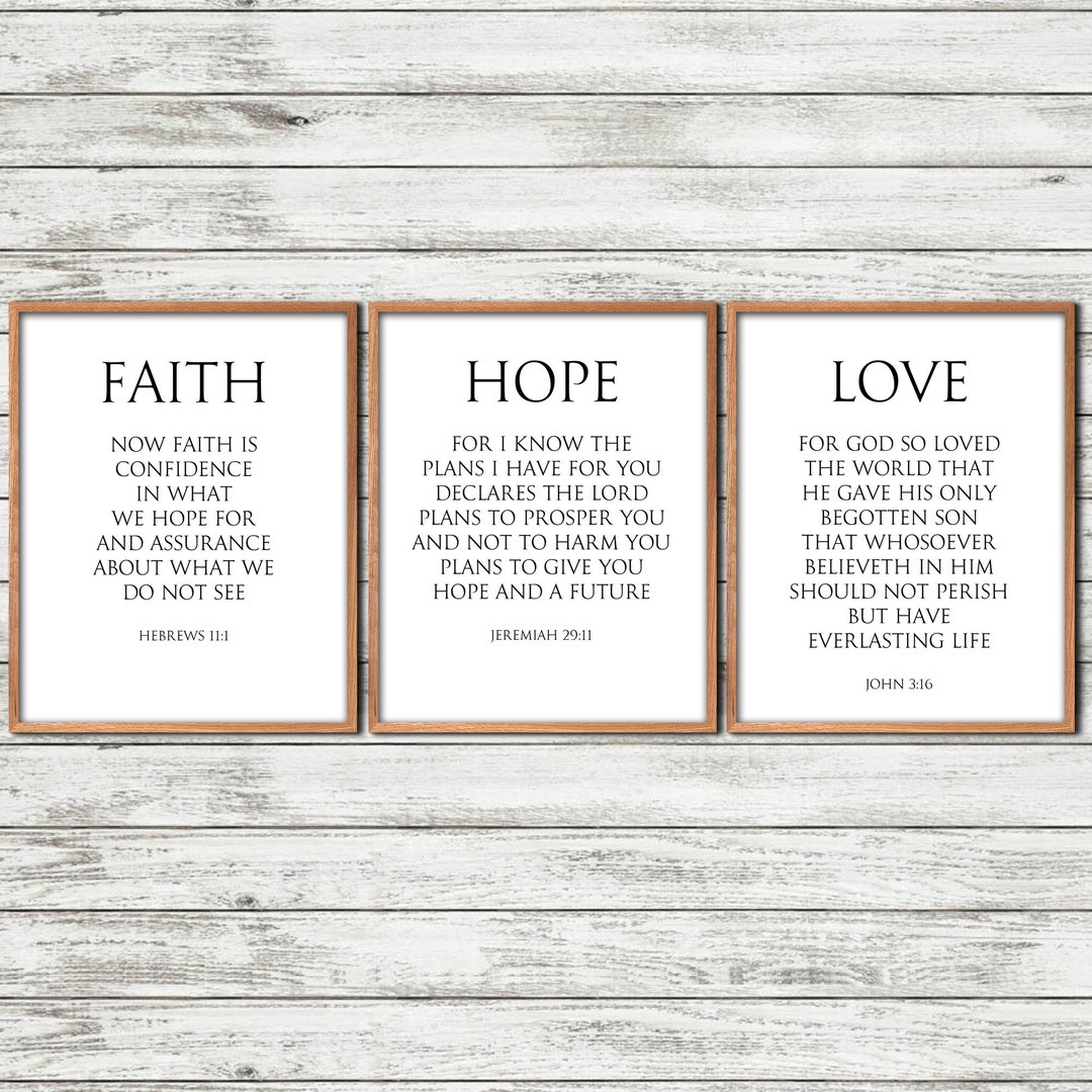 Faith Hope Love Bible Verse Wall Art Set of 3 Prints, Scripture Quote ...