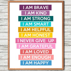 Positieve affirmaties, print voor kinderen, mindfulness poster, muurdecoratie voor kinderen, affirmatie set, zelfvertrouwen, printbare muurdecoratie, kinderposter afbeelding 1