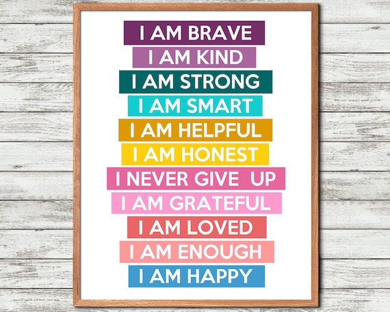 Positive Affirmation, for Kids print, Mindfulness poster, kids wall art, affirmation deck, self confidence, printable wall art, kids poster