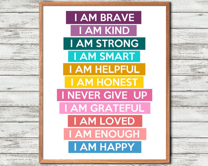 Positieve affirmaties, print voor kinderen, mindfulness poster, muurdecoratie voor kinderen, affirmatie set, zelfvertrouwen, printbare muurdecoratie, kinderposter afbeelding 1