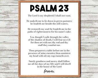 Psalm 23 Printable Wall Art, The Lord Is My Shepherd, Bible Verse Print, Christian Home Decor, Scripture Poster, Religious Gift