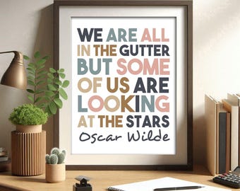 We are all in the, Oscar Wilde, Literary Wall Art, Printable Poster, Inspirational Decor, Book Lover Gift, Colorful Wall Art, Author Quotes,