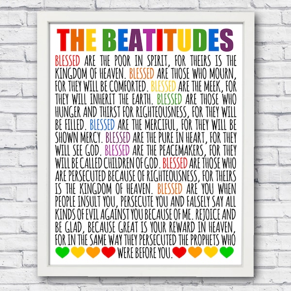 The Beatitudes. Christian Wall Art. Sunday School Decor. Matthew 5:3-12. Christian Decor. Church Wall Art. Bible Verse. Scripture. Jesus Art