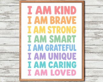 Positive Affirmation, for Kids print, Mindfulness poster, kids wall art, affirmation deck, self confidence, printable wall art, kids poster