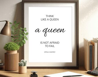 Think Like A Queen Quote Oprah Winfrey Printable Poster Success Mindset Wall Art Feminine Empowerment Decor