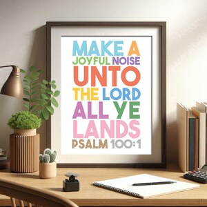 Psalm 100 1, Make a joyful noise, Bible Verse Wall Art, Printable Quote, Christian Poster, Minimalist Scripture, Nursery Bible Print, KJV Bi