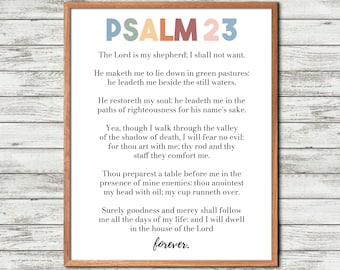 Psalm 23 Printable Wall Art, The Lord Is My Shepherd, Bible Verse Print, Christian Home Decor, Scripture Poster, Religious Gift
