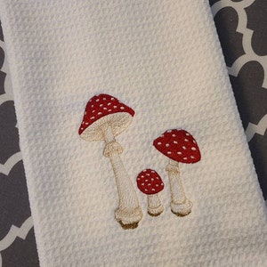 Mushroom kitchen towels. Mushroom towels. Embroidered mushroom towels.  Mushroom bathroom towels.