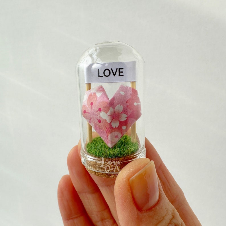 3D origami heart in a glass dome cherry blossom hearts Symbol of love Cute Japanese paper art gift Love image 2