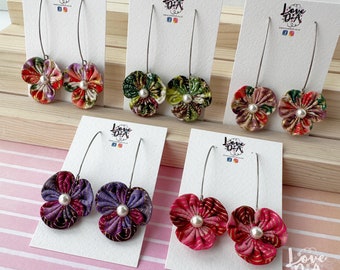 NEW Dangly flower earrings | Flower lovers gift | Light to wear | Japanese fabric