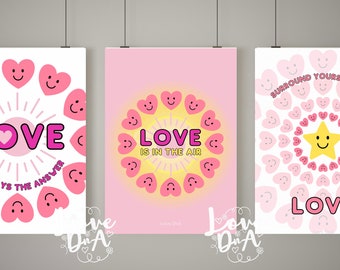 LOVE collection print digital printouts | Smiley heart room decor | Positive phrase | Empowering quote | A4 framed art | Printable from home