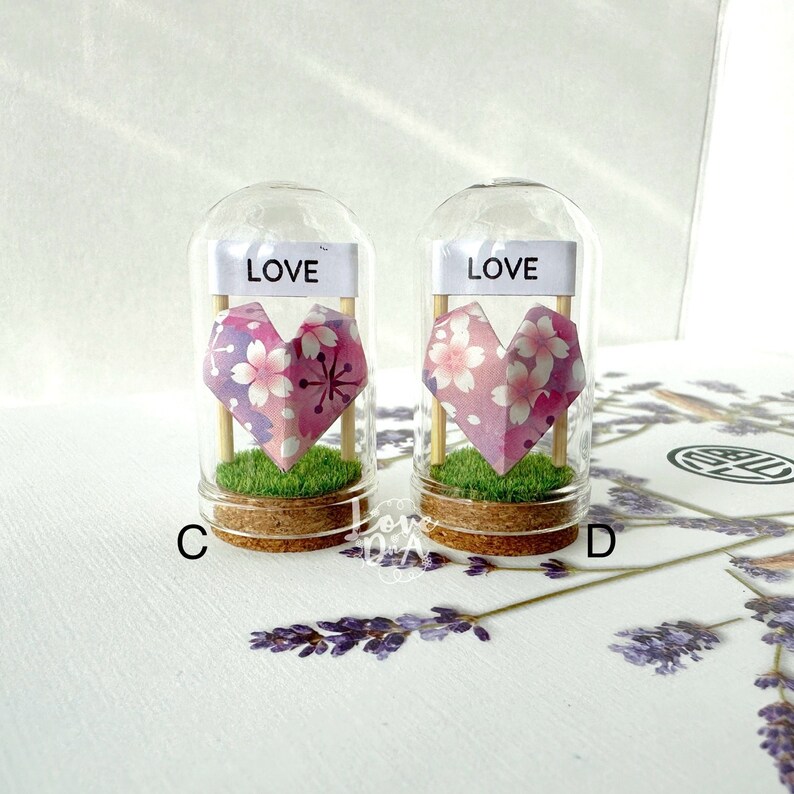 3D origami heart in a glass dome cherry blossom hearts Symbol of love Cute Japanese paper art gift Love image 8