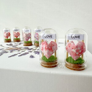 3D origami heart in a glass dome cherry blossom hearts Symbol of love Cute Japanese paper art gift Love image 1